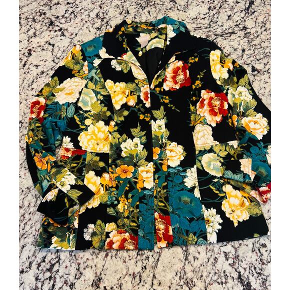 Chico’s floral ponte jacket size 1 with pockets blazer coat - Picture 4 of 15